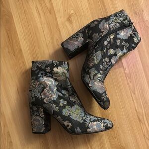 Floral Metallic Ankle Boots